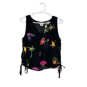Paradiso Medium Black Beach Print Tank Top Resort Wear